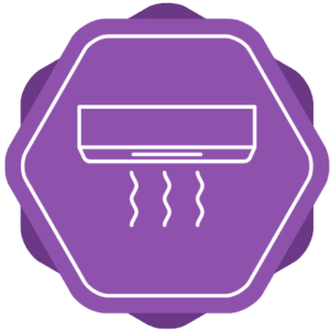 a purple hexagon icon of a wall AC unit